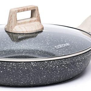 CAROTE Non Stick Frying Pan Skillet, Nonstick Granite Fry Pan with Glass Lid, Egg Pan Omelet Pans, Stone Cookware Chef's Pan, PFOA Free (Classic Granite, 10-Inch)